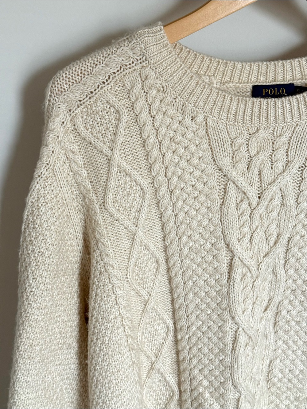 Polo Ralph Lauren Cream Ivory Cable Knit Crewneck Sweater XL - Picture 4 of 12